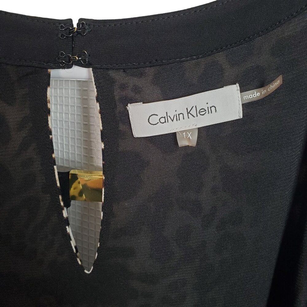 Calvin Klein Womens Size 1X Dress Animal Print Maxi Keyhole Flowing Drawstring - Picture 4 of 12